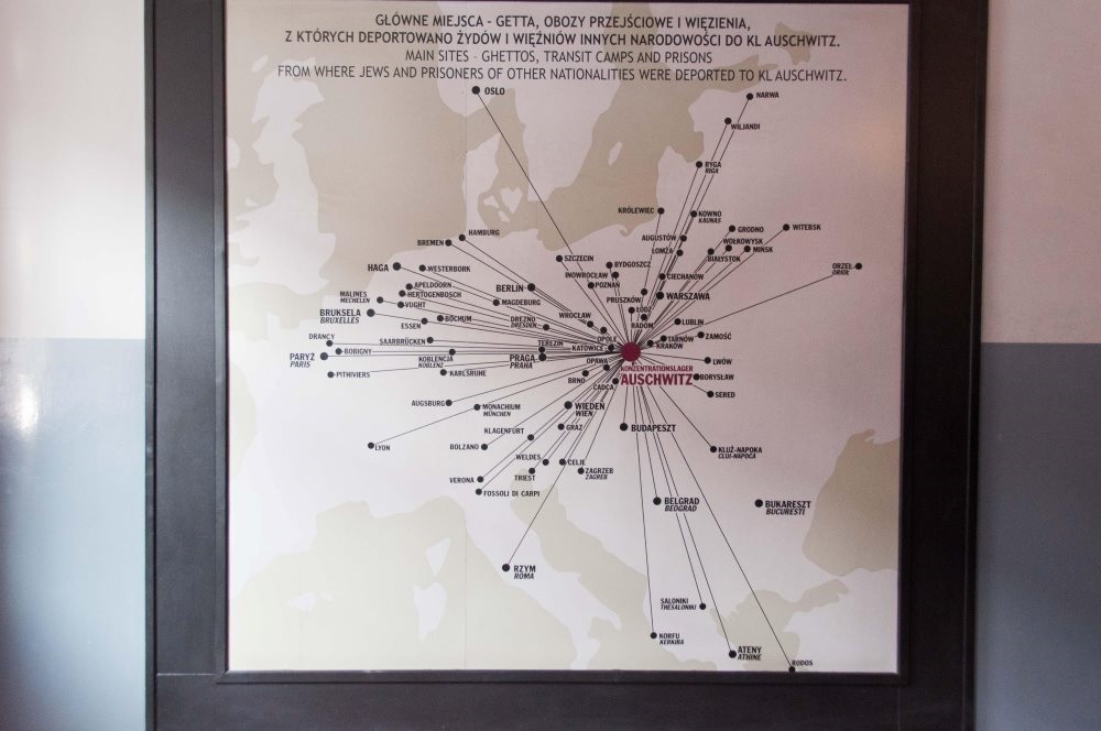 Pianta raffigurante i luoghi da dove arrivavano i convogli a KL Auschwitz
